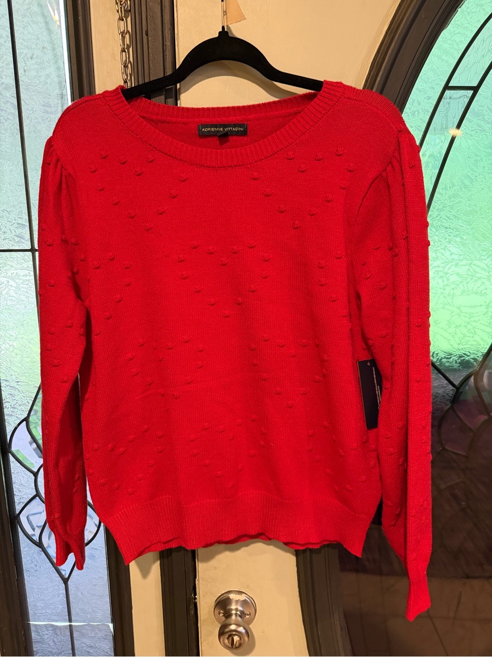 Adrienne Vittadini Vibrant Red Bobble Crewneck Sweater